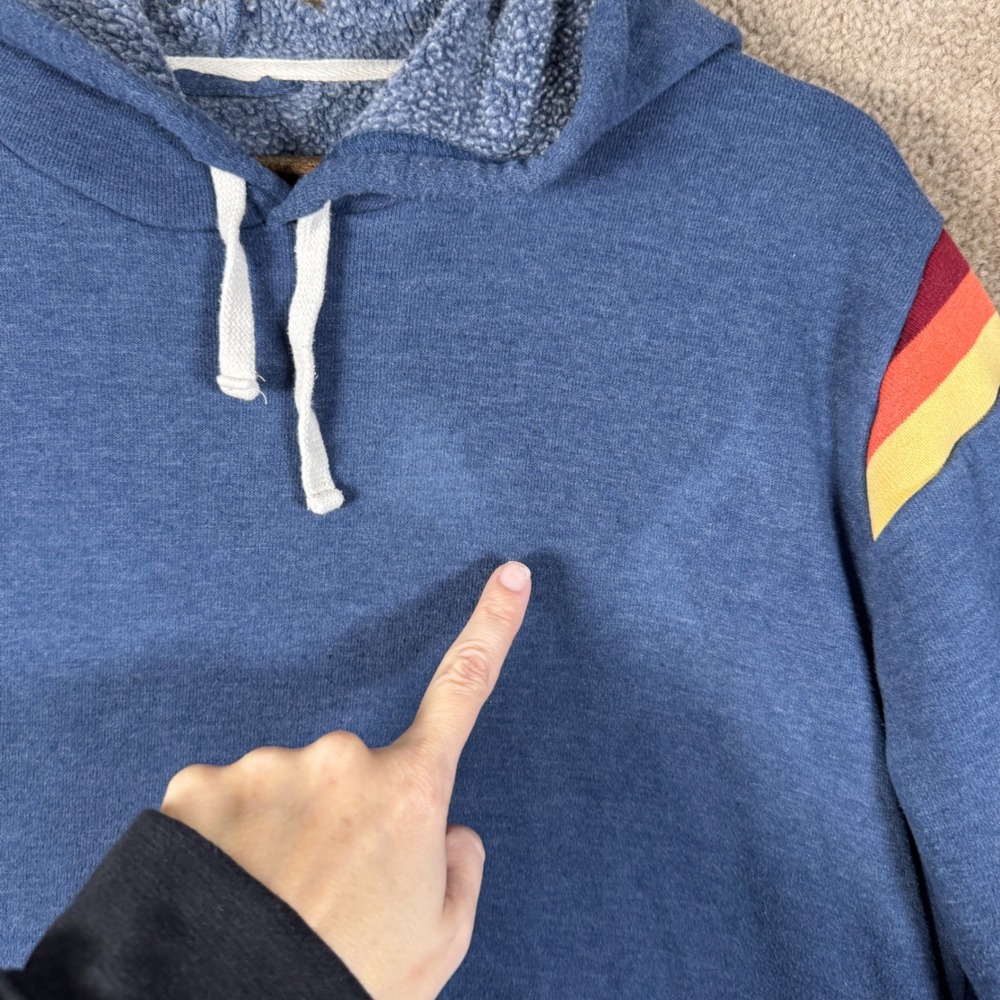 Marine Layer Hoodie Mens XL Blue Rainbow Stripe Retro Pullover Sweatshirt - Picture 5 of 9